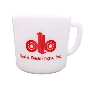 Dixie Bearings, Inc. Anchor Hocking Milk Glass Mug Red Logo USA Made Vintage
